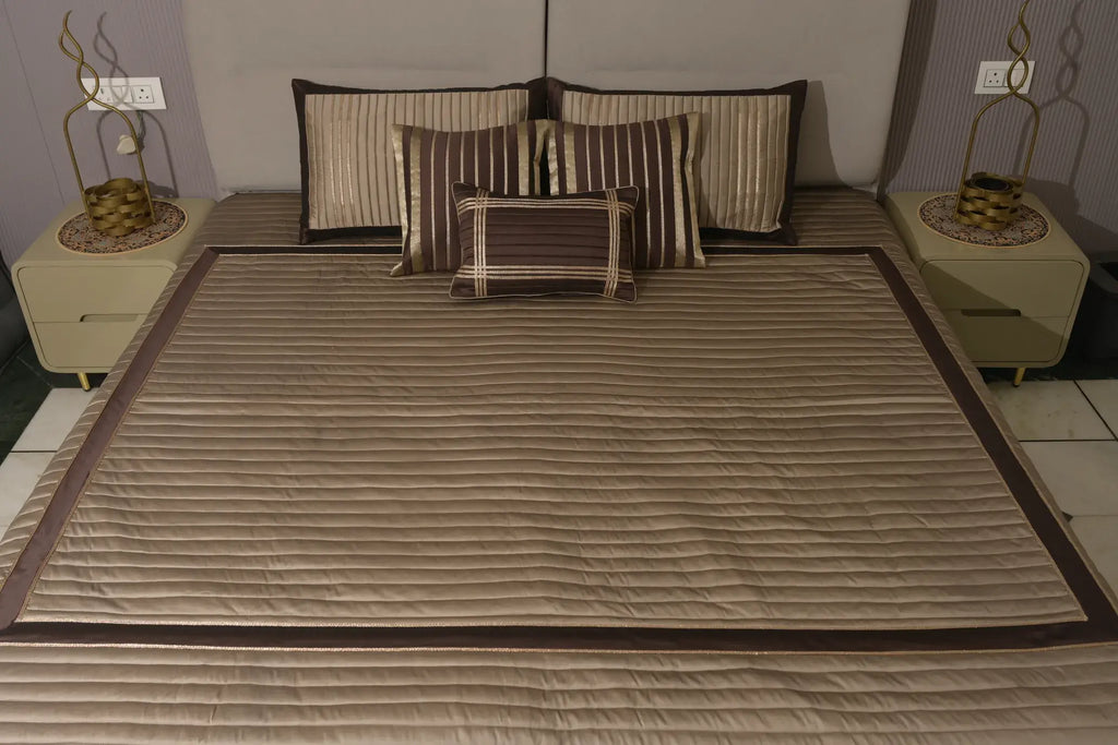 Mocha Regal Striped Satin Bedcover Set