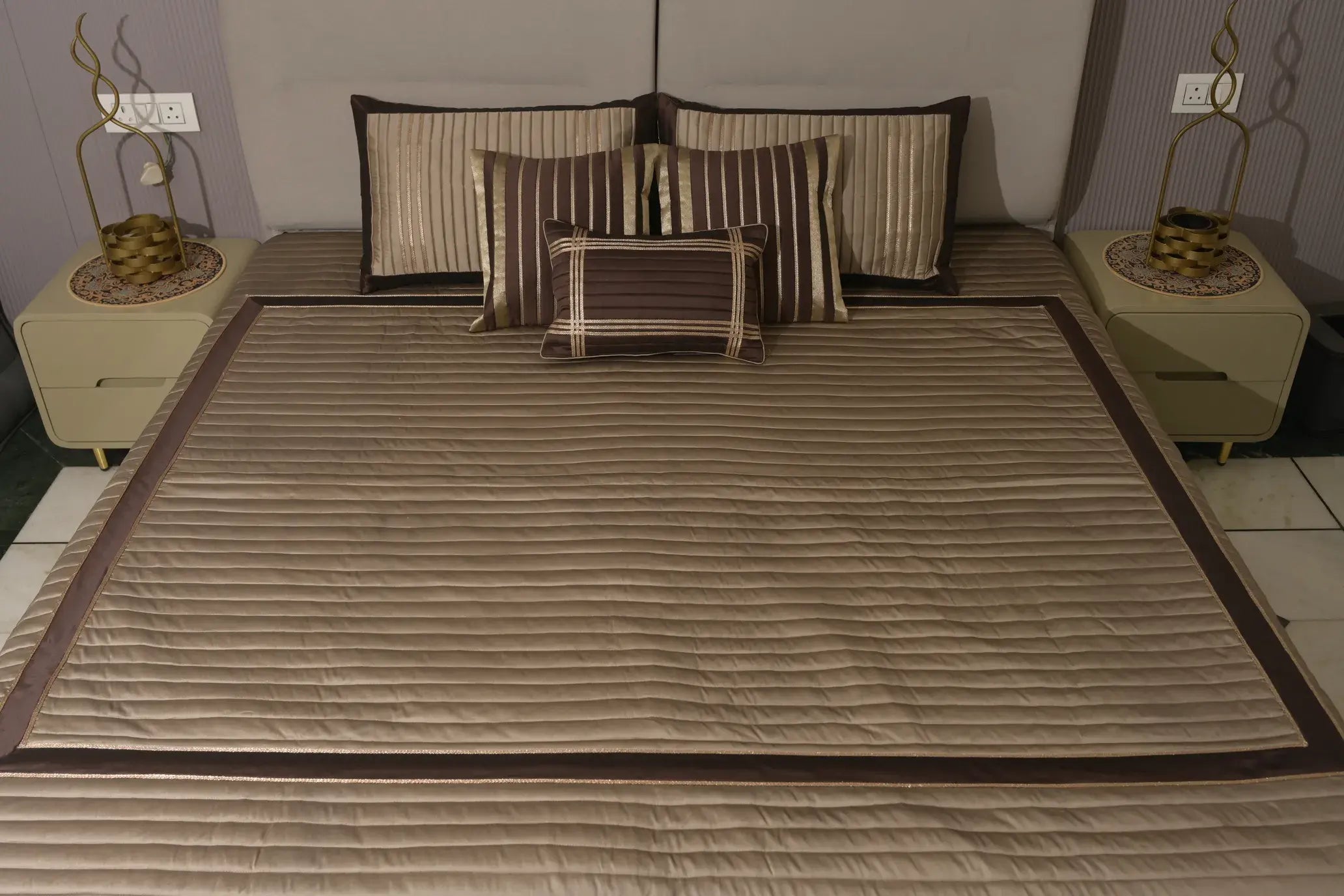 Mocha Regal Striped Satin Bedcover Set