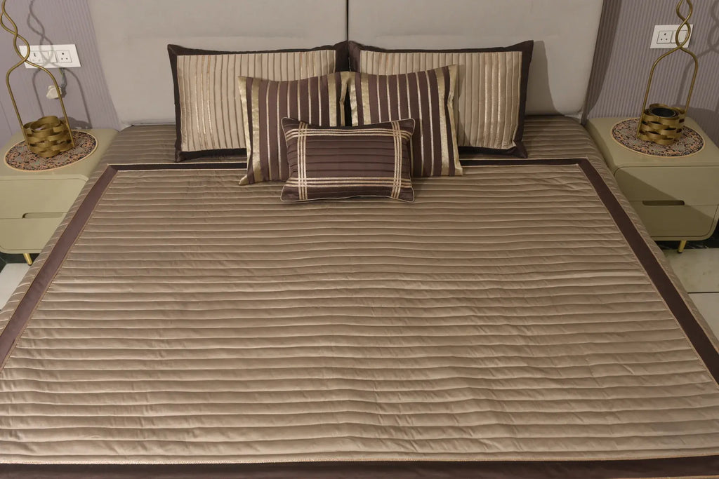 Mocha Regal Striped Satin Bedcover Set