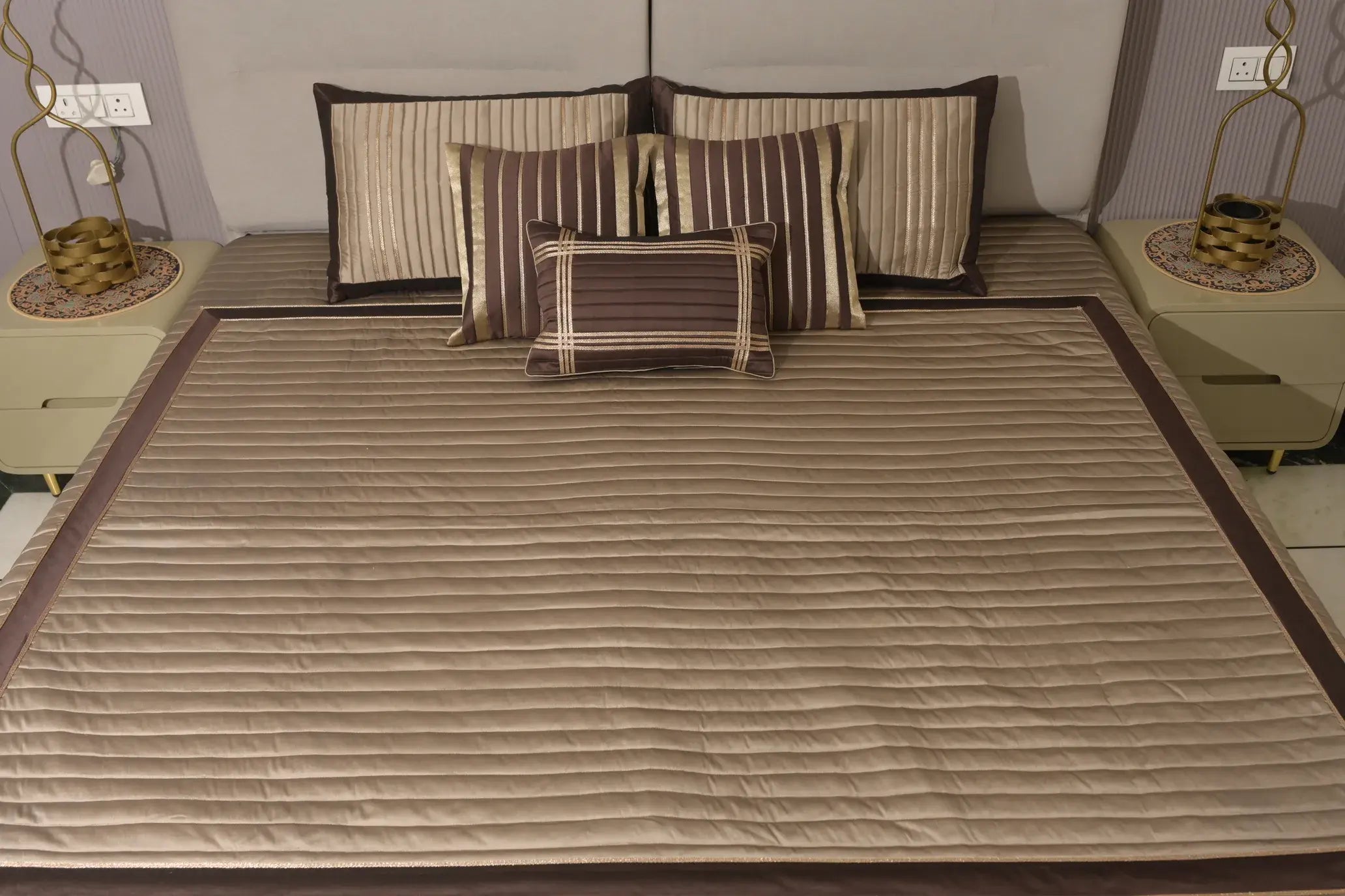 Mocha Regal Striped Satin Bedcover Set