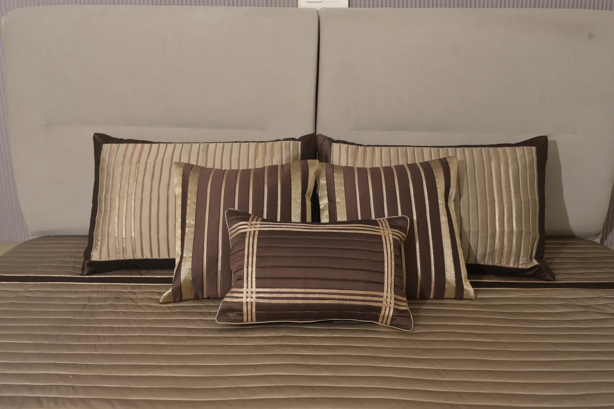 Mocha Regal Striped Satin Bedcover Set