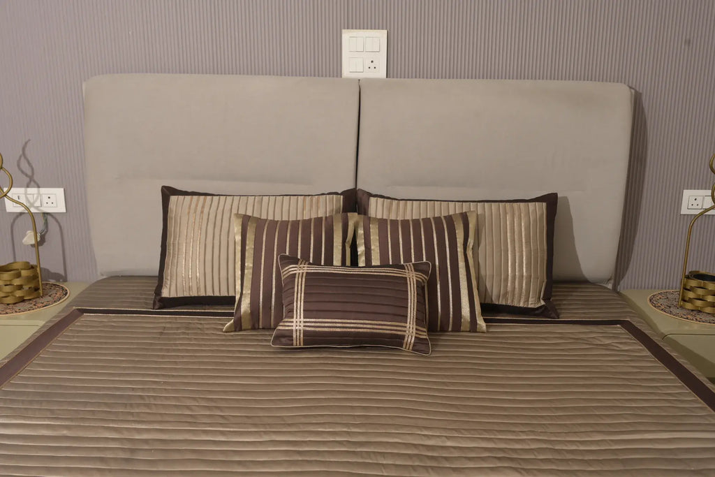 Mocha Regal Striped Satin Bedcover Set