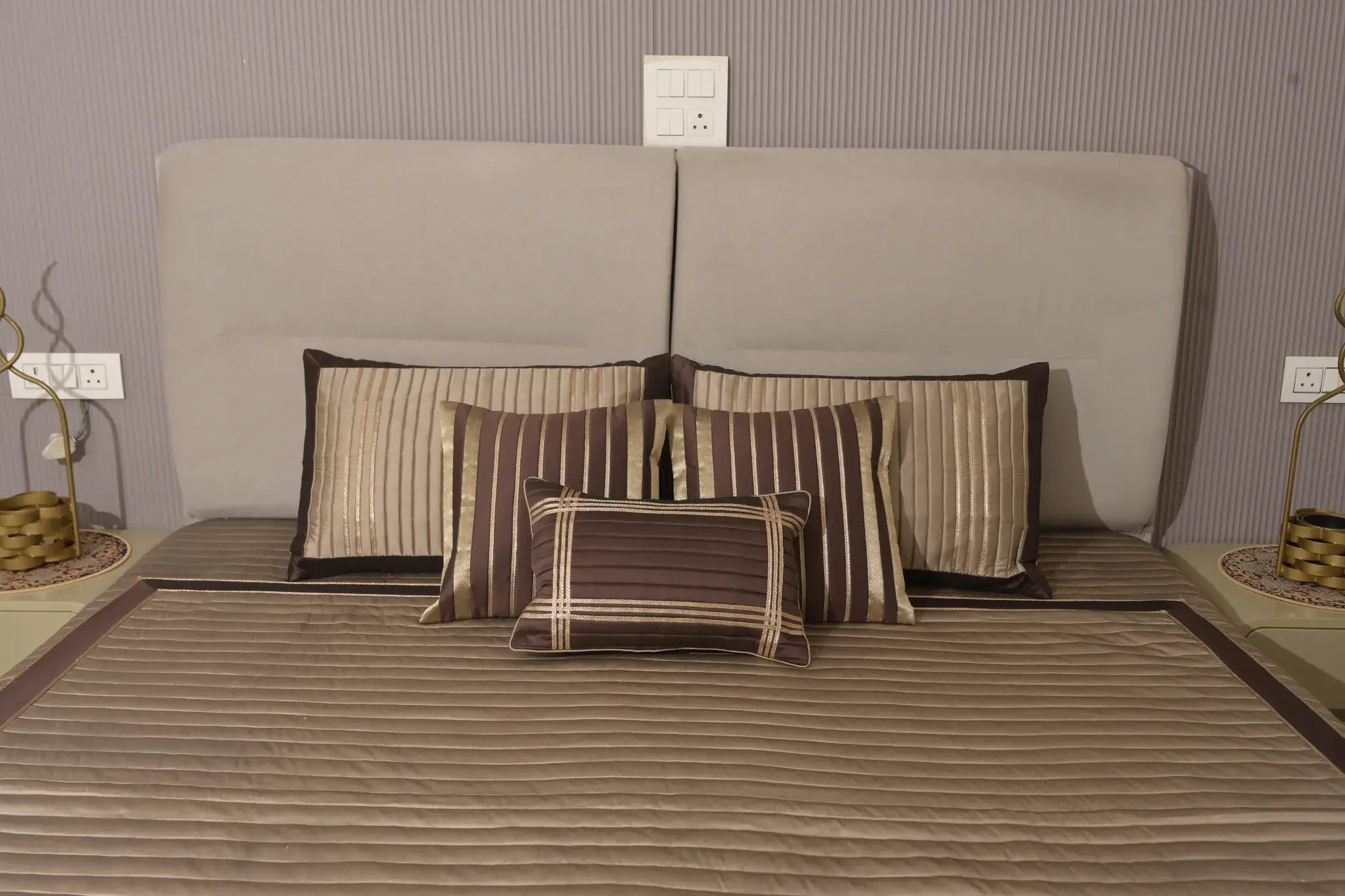 Mocha Regal Striped Satin Bedcover Set
