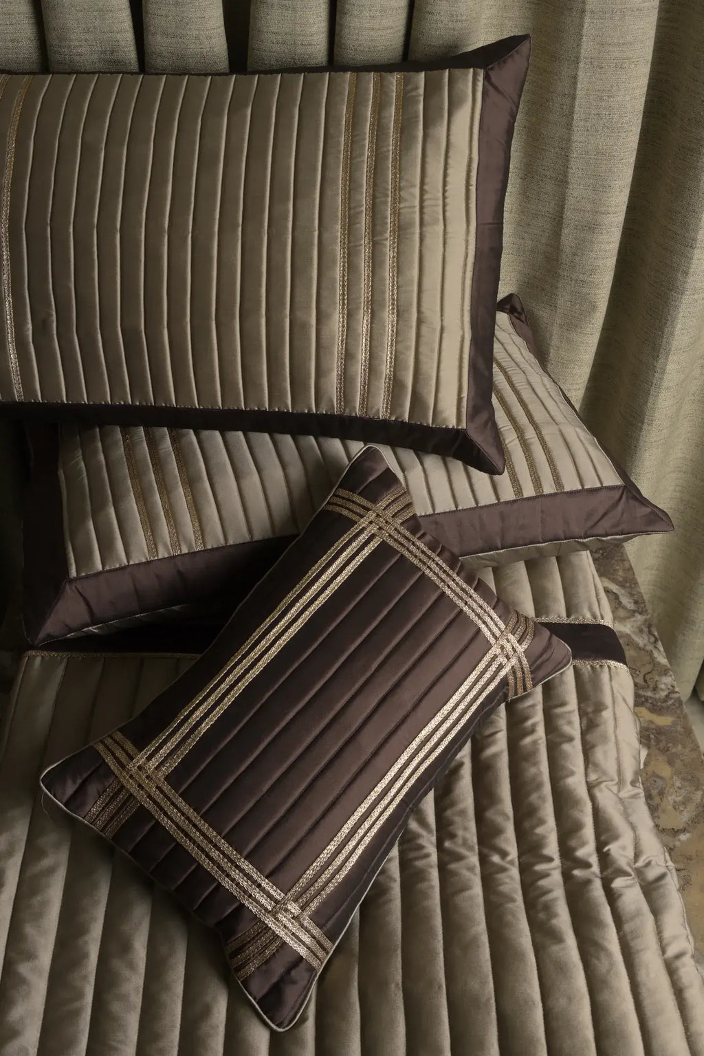 Mocha Regal Striped Satin Bedcover Set