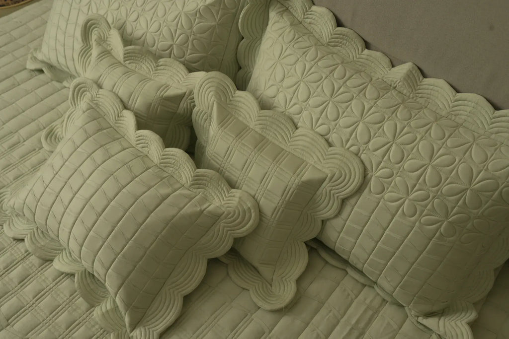 Sage Scallop Embossed Bedcover