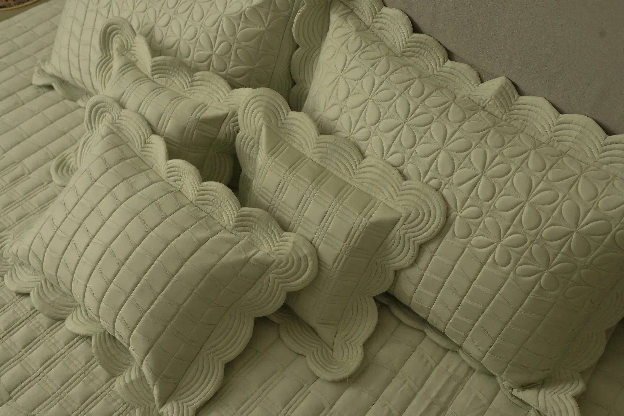 Sage Scallop Embossed Bedcover