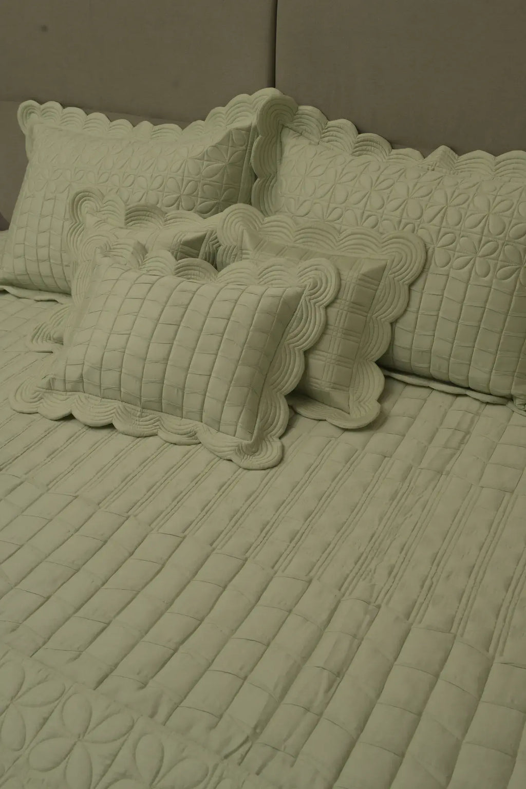 Sage Scallop Embossed Bedcover