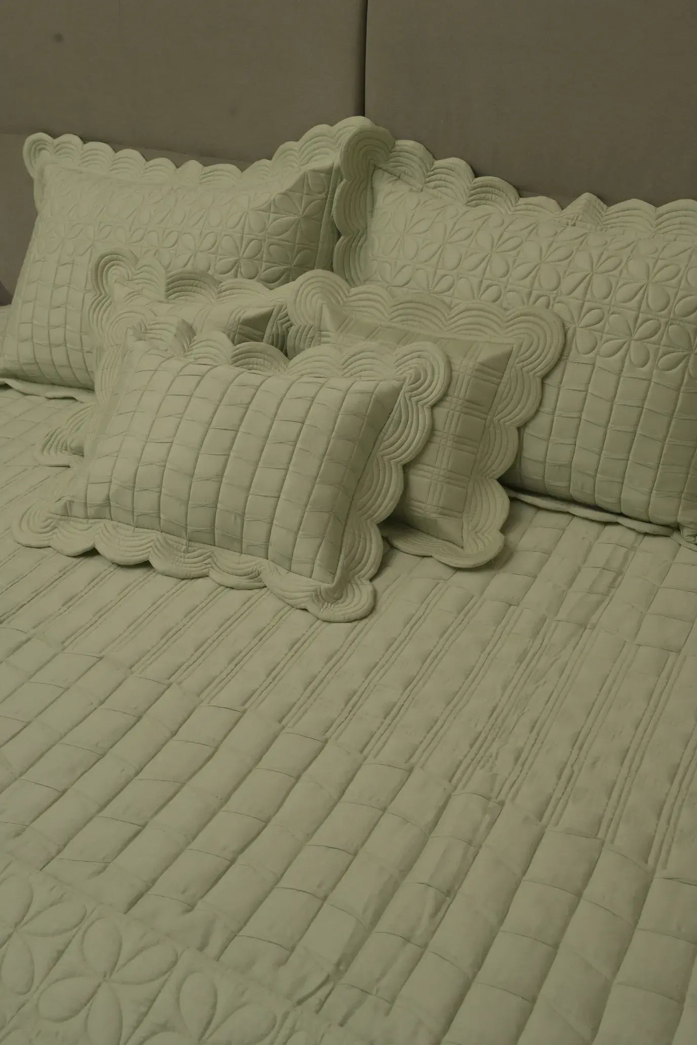Sage Scallop Embossed Bedcover