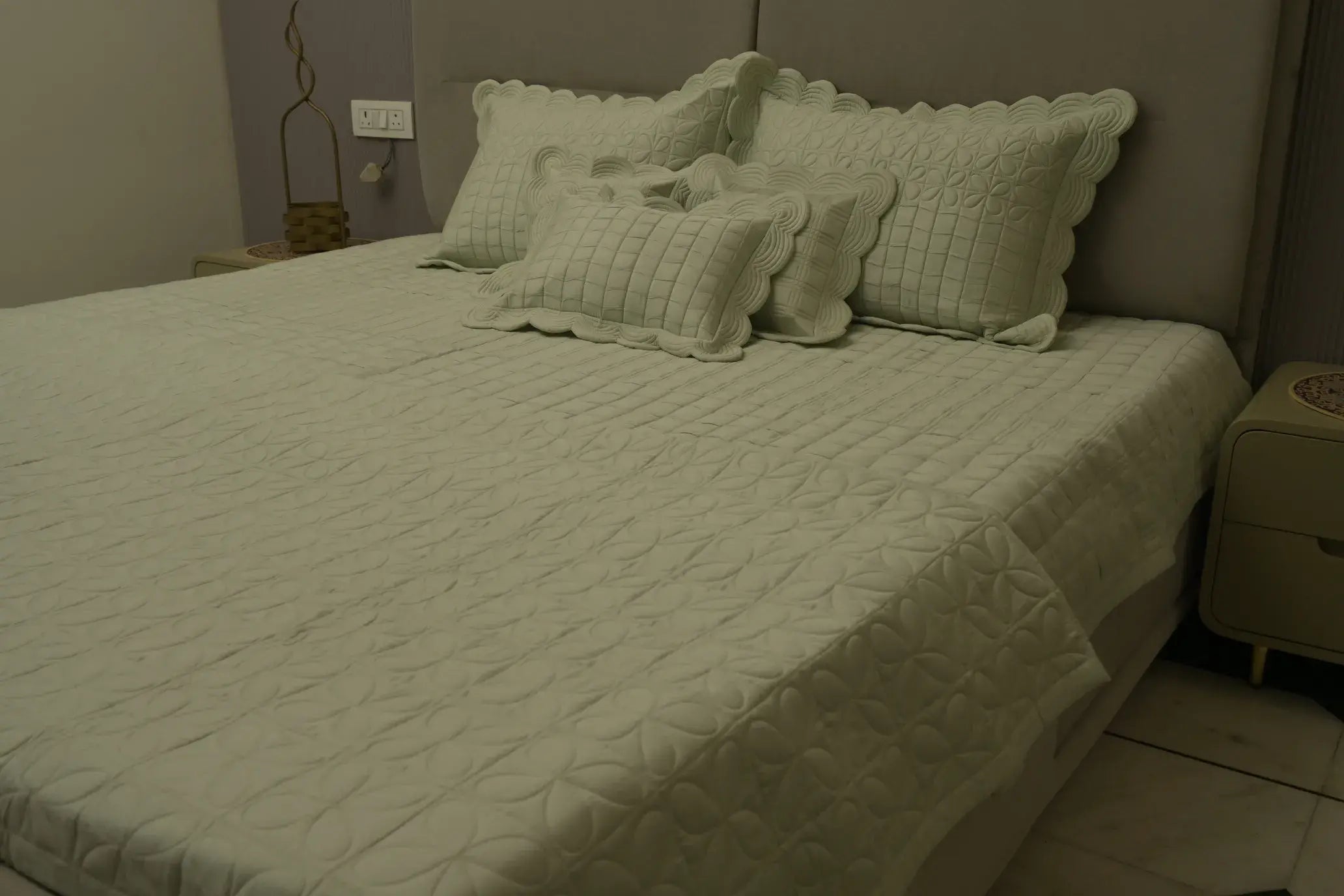 Sage Scallop Embossed Bedcover