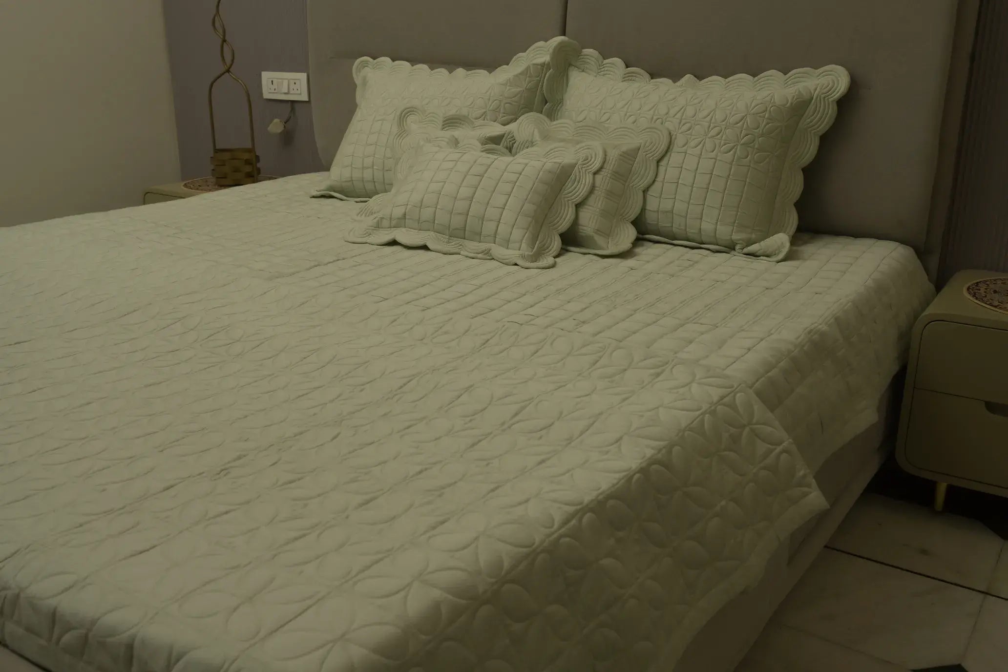 Sage Scallop Embossed Bedcover