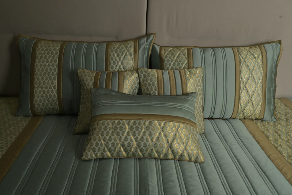 Aqua Gold Heritage Satin Bedcover