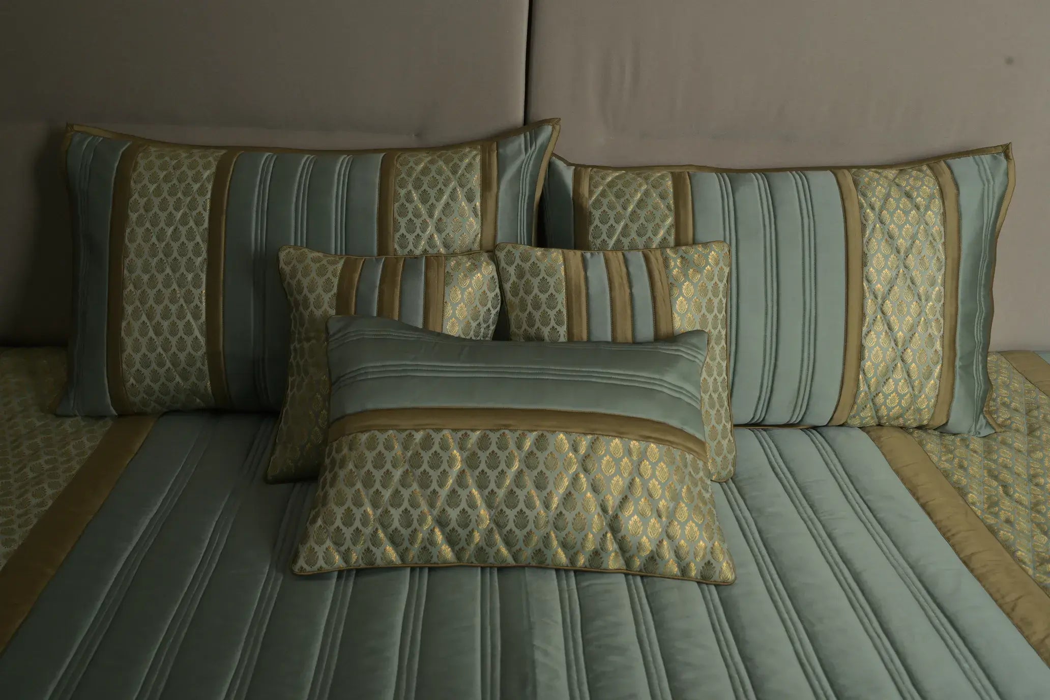 Aqua Gold Heritage Satin Bedcover