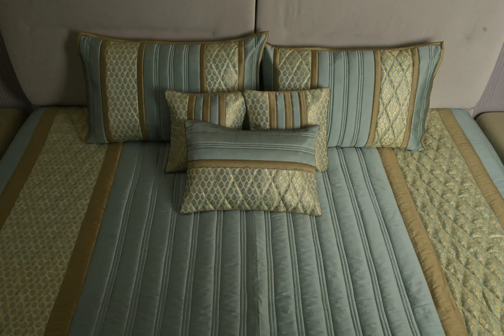 Aqua Gold Heritage Satin Bedcover