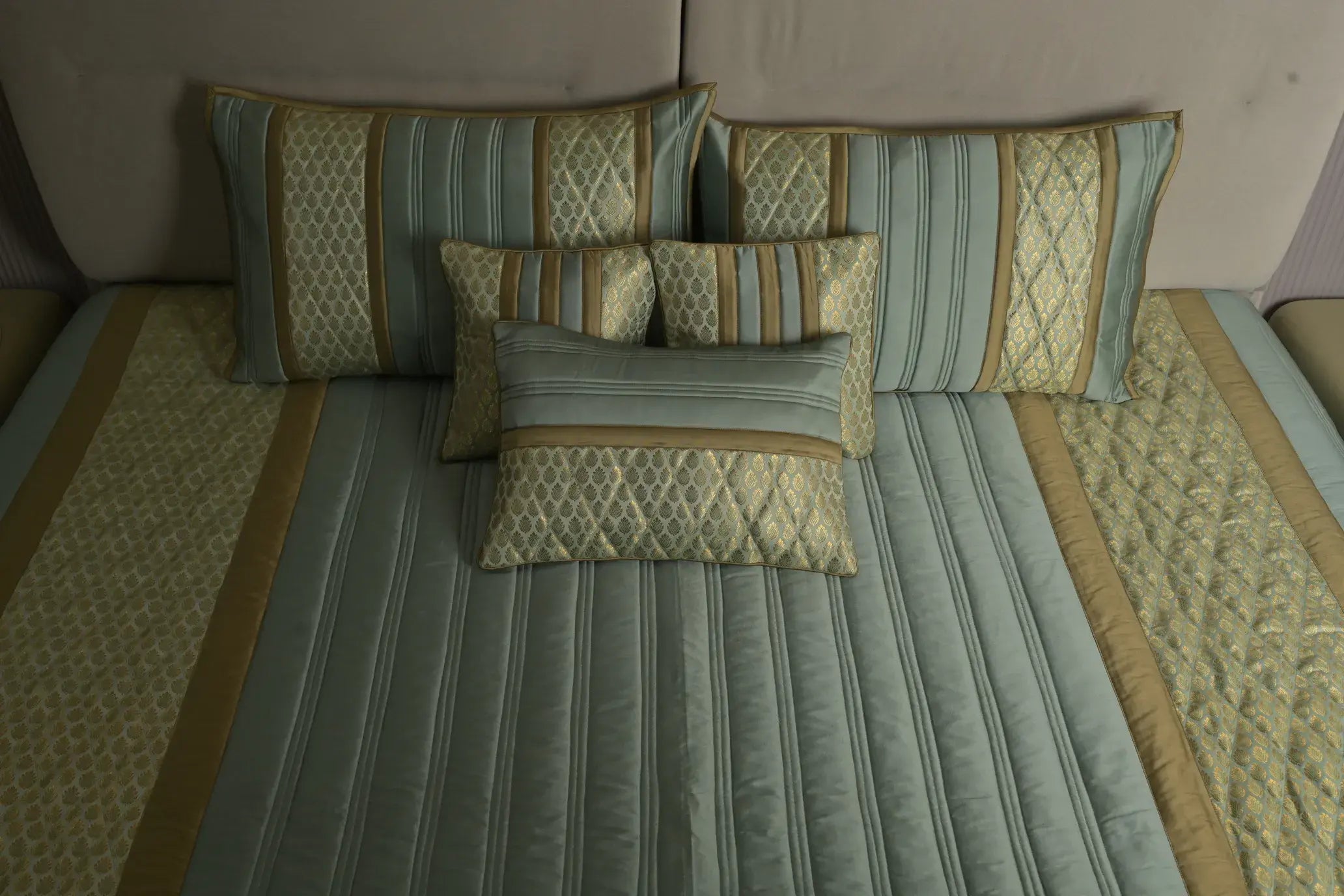 Aqua Gold Heritage Satin Bedcover