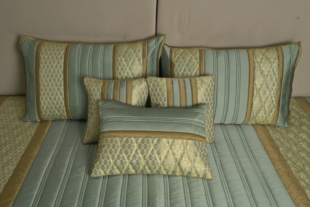 Aqua Gold Heritage Satin Bedcover