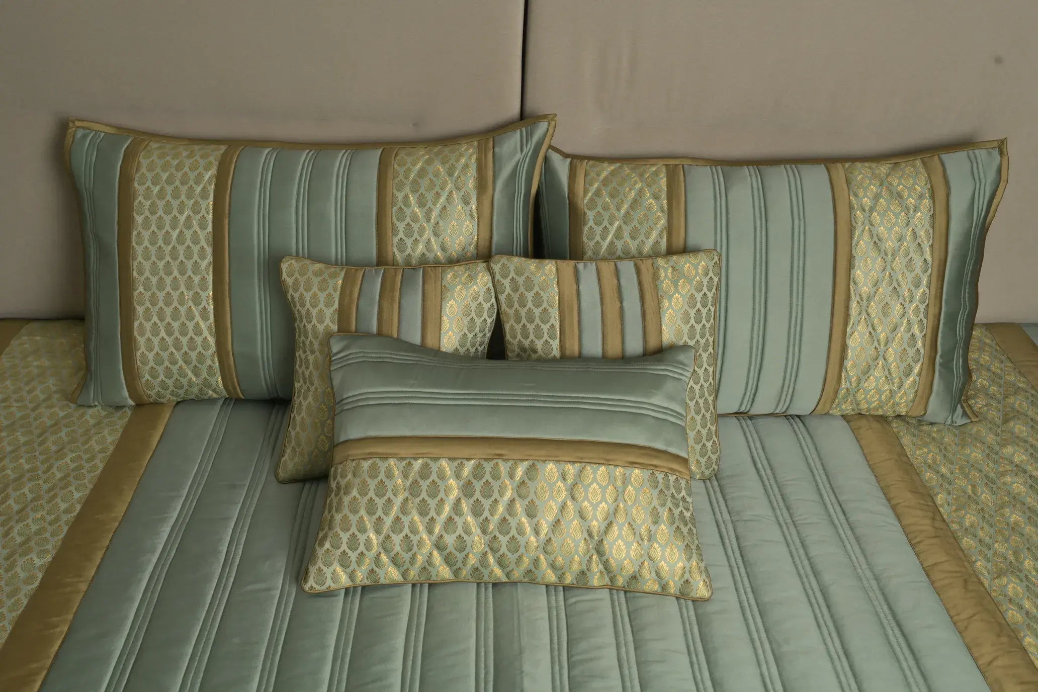 Aqua Gold Heritage Satin Bedcover
