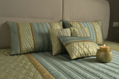 Aqua Gold Heritage Satin Bedcover