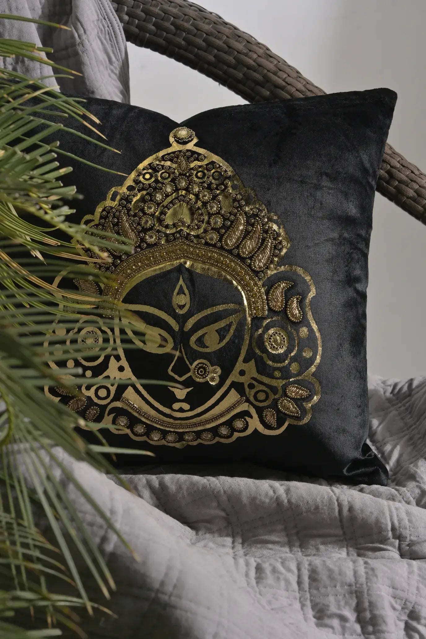 black velvet with golden blue embroidery
