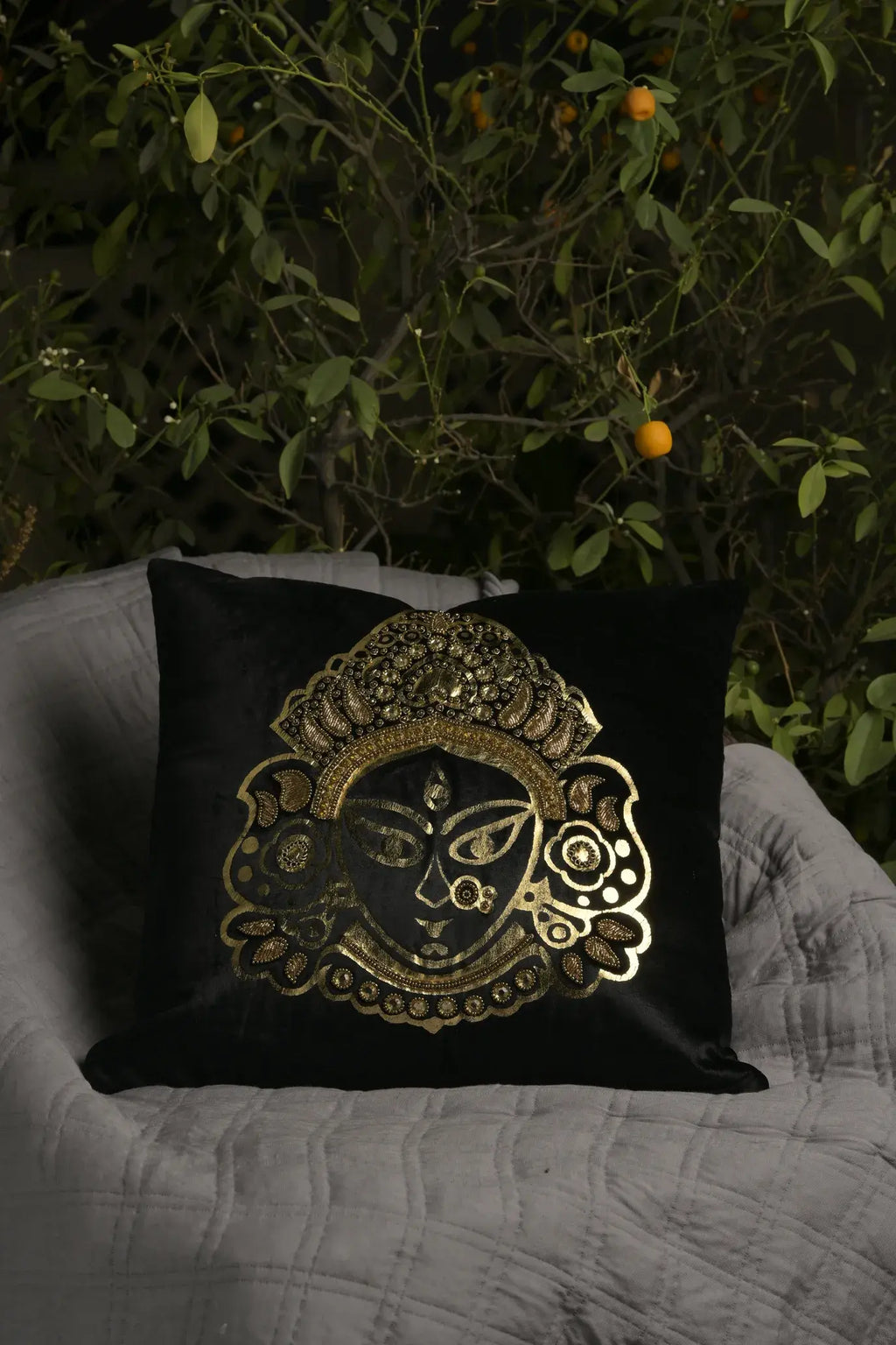 black velvet with golden blue embroidery