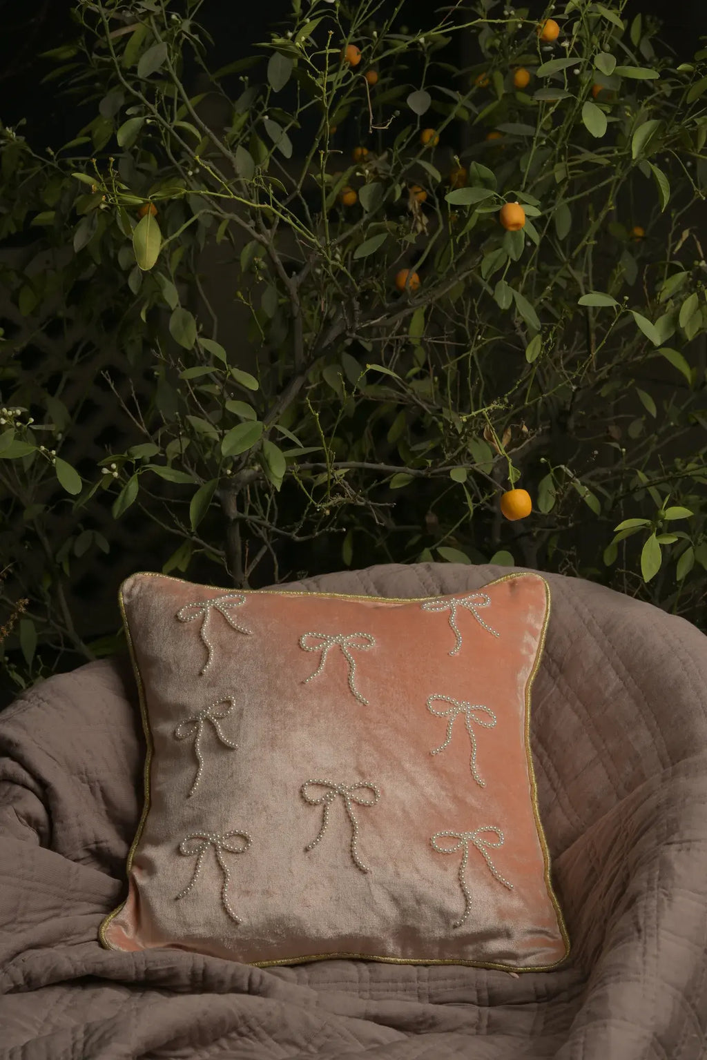 Velvet Peach With Pearl Work