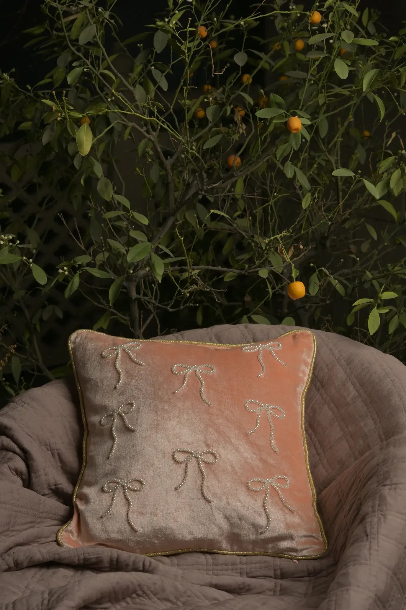 Velvet Peach With Pearl Work