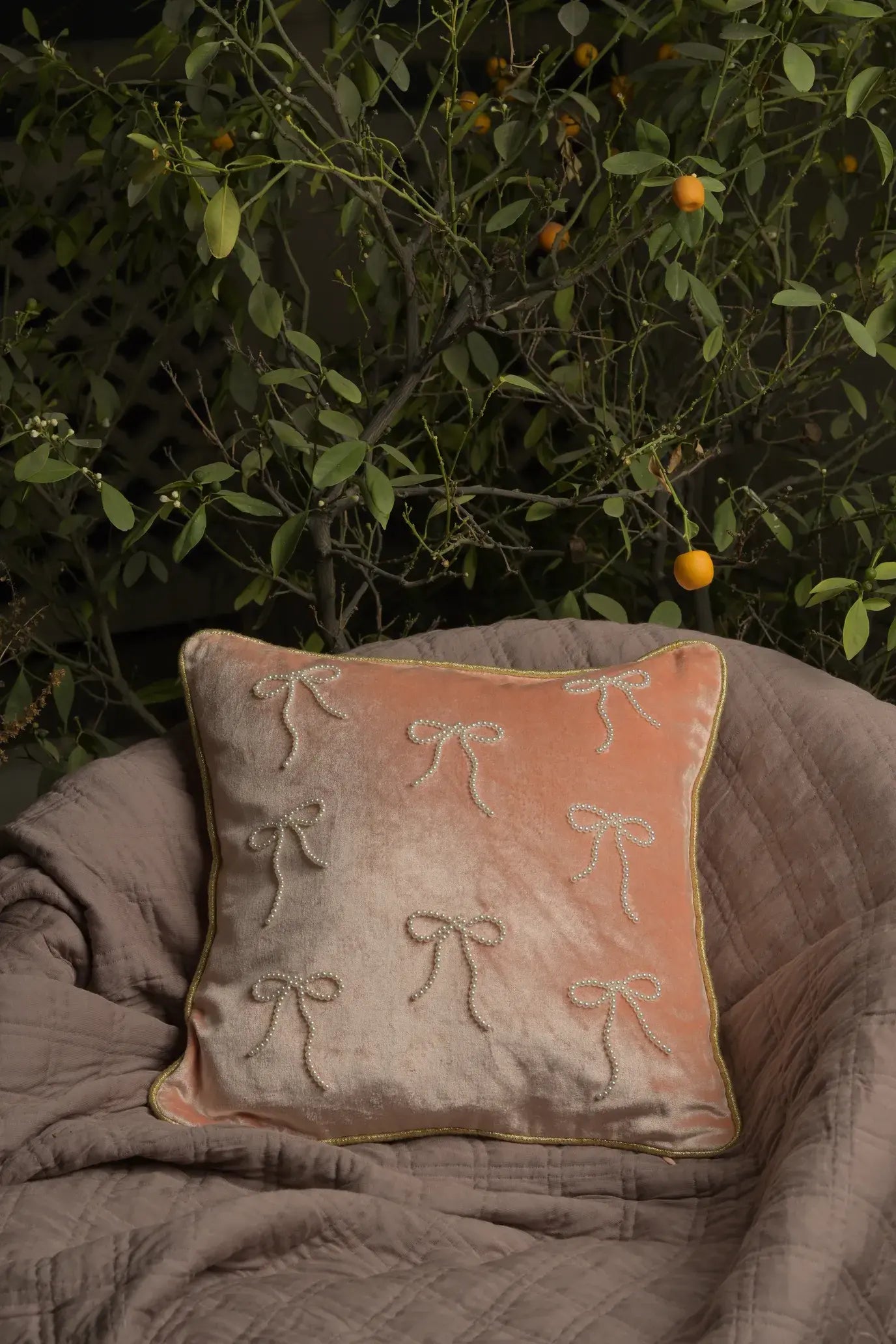 Velvet Peach With Pearl Work