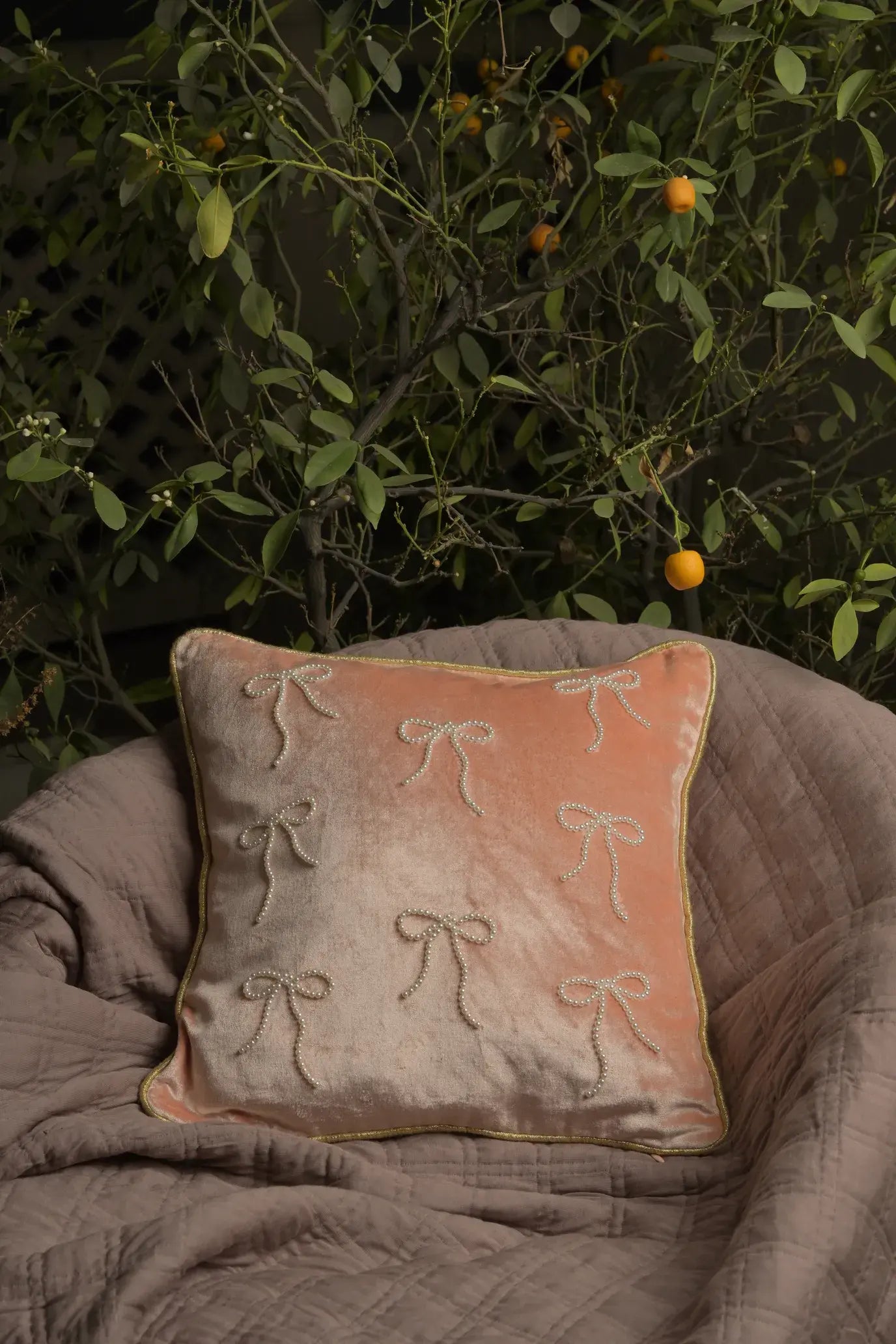 Velvet Peach With Pearl Work
