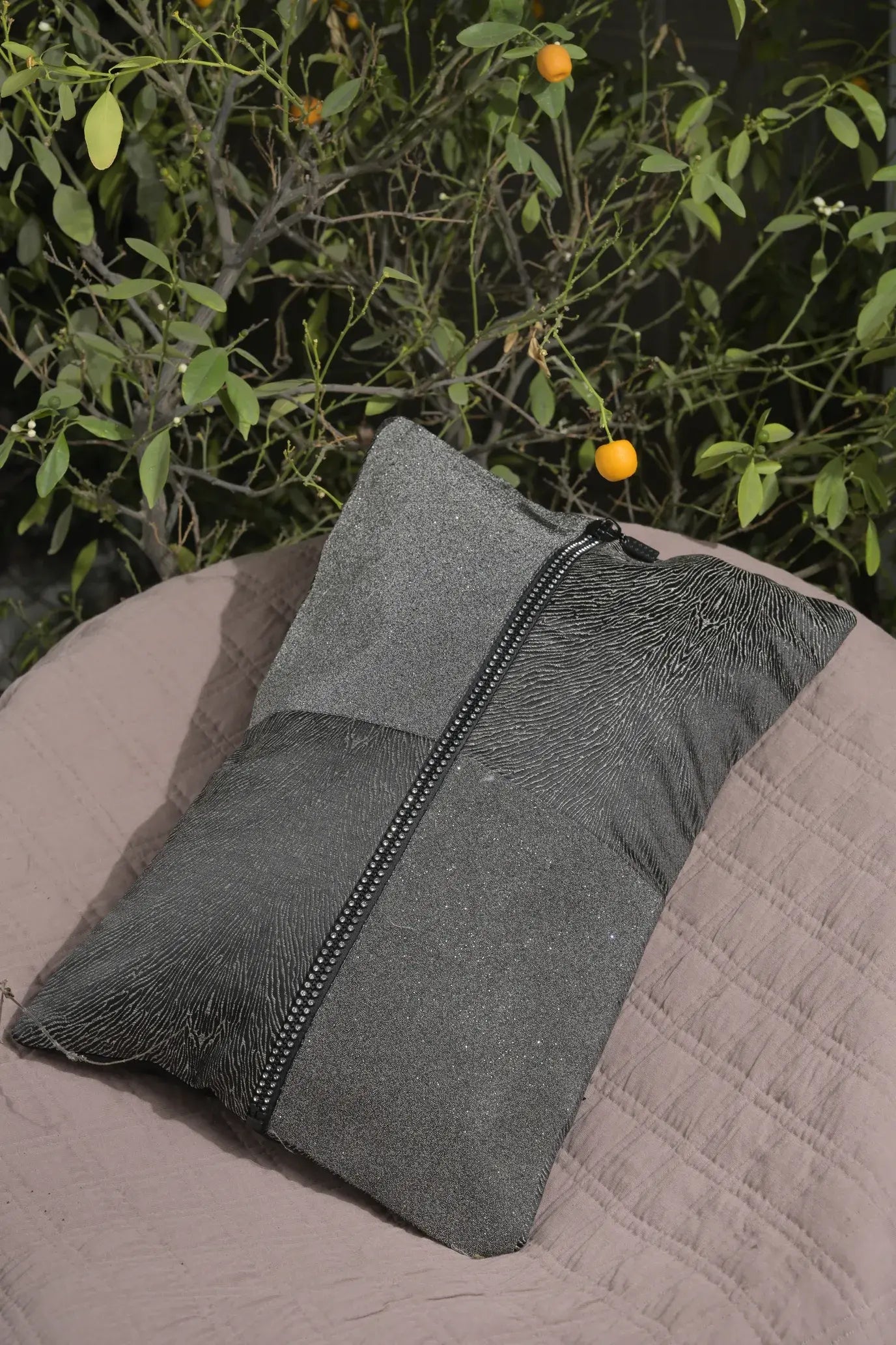Grey & Black Velvet With Stone Work