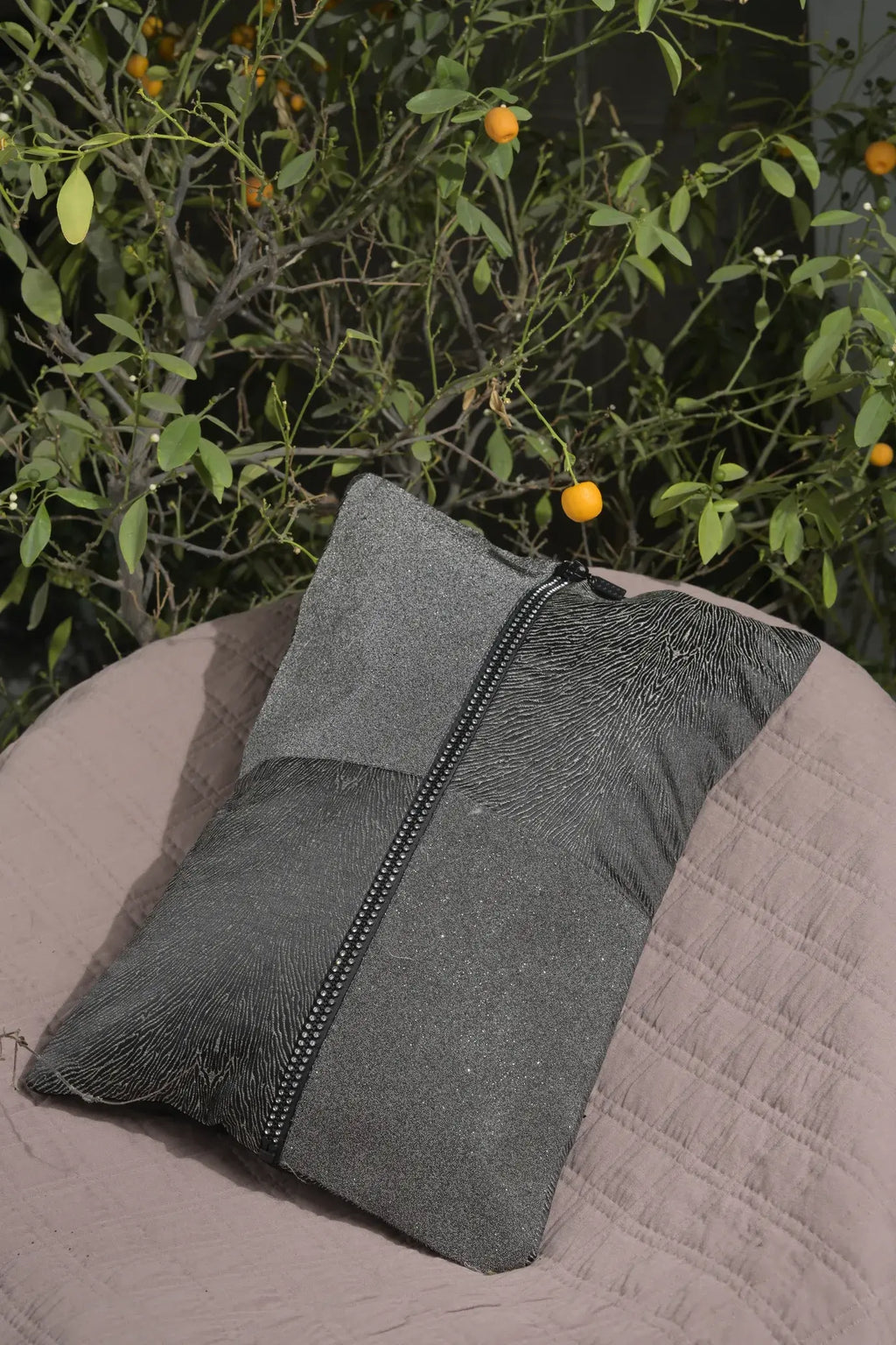 Grey & Black Velvet With Stone Work