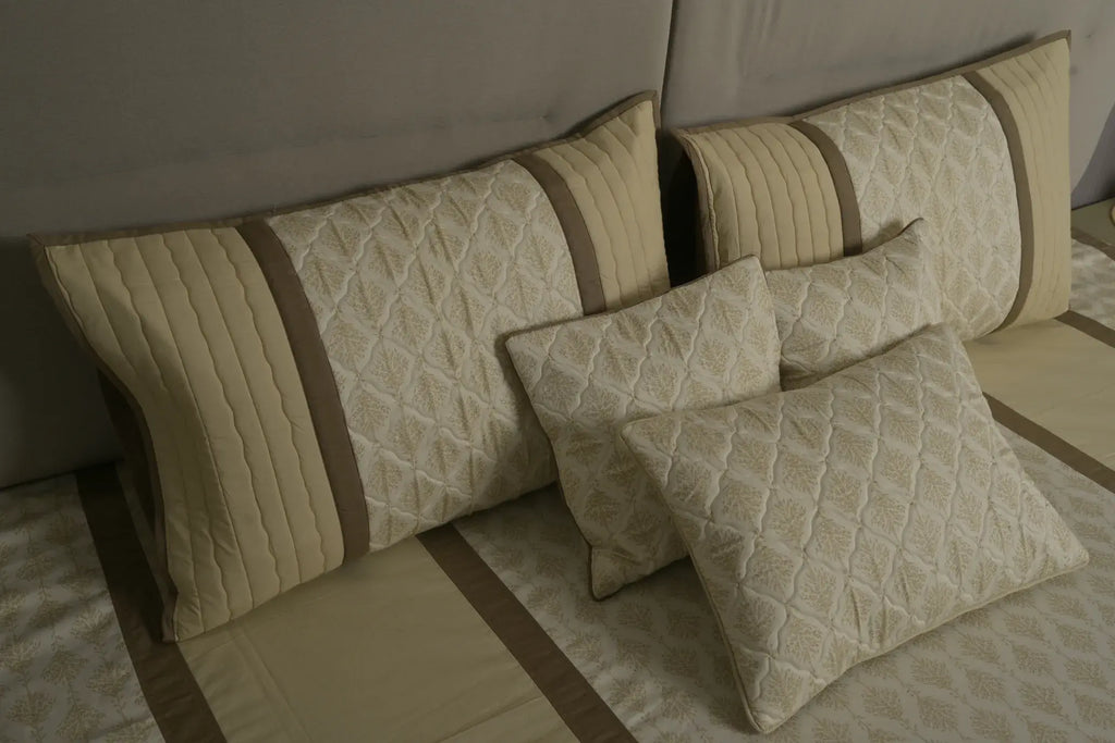 Cream Taupe Botanical Quilted Bedcover