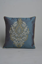 Blue Silk With Golden and Silver Embroidery