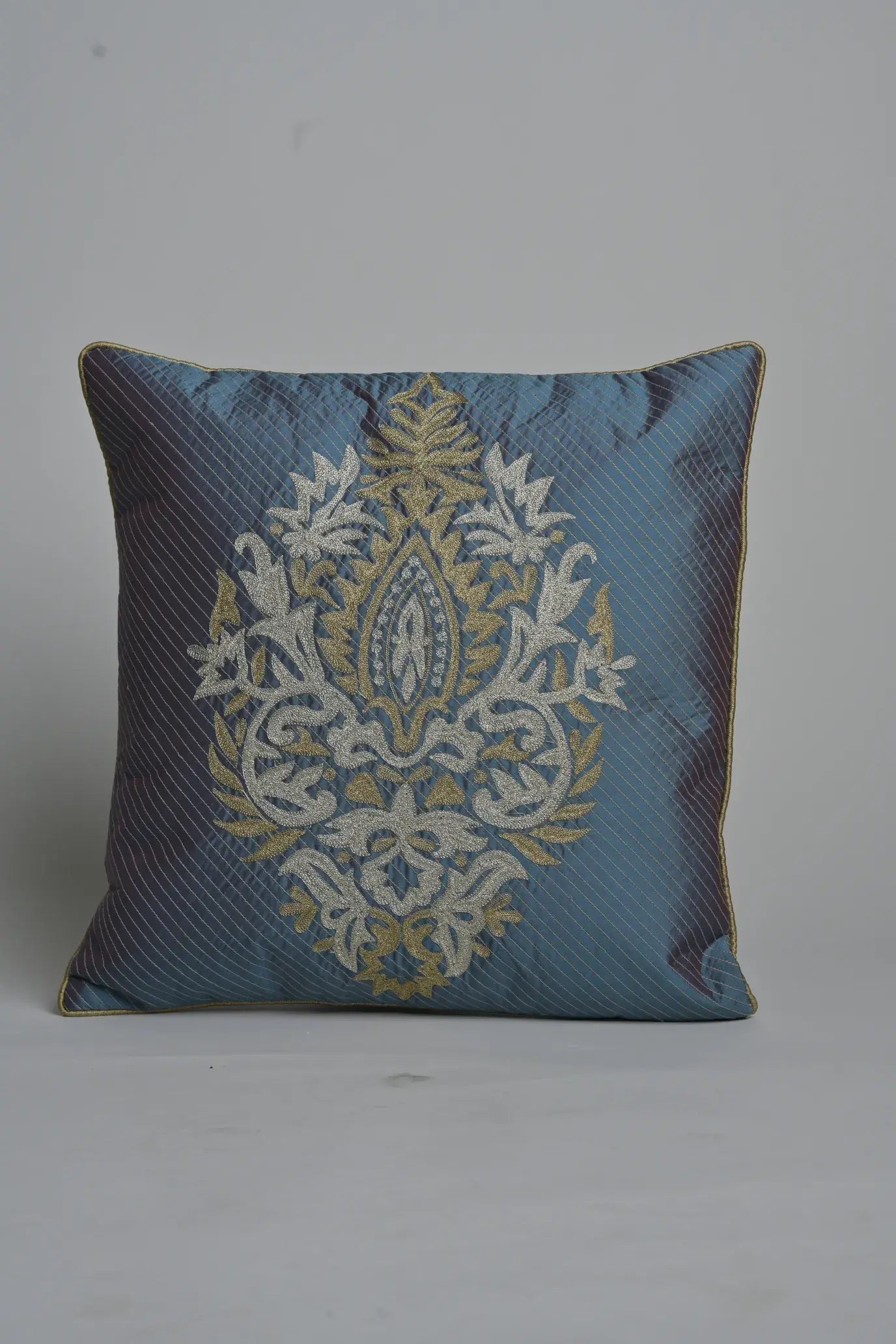 Blue Silk With Golden and Silver Embroidery