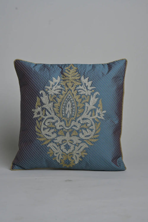 Blue Silk With Golden and Silver Embroidery