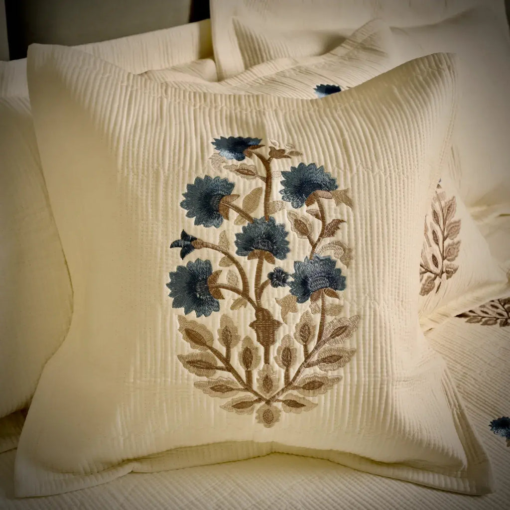 Ivory Bloom Embroidered Cotton Bedcover
