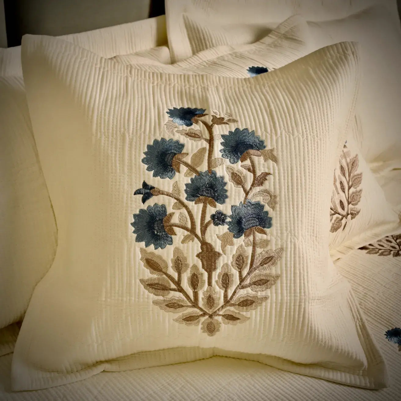 Ivory Bloom Embroidered Cotton Bedcover