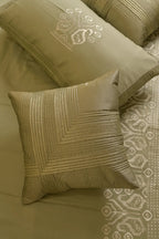 Aurelia Olive Satin-Cotton Geometric Bedcover