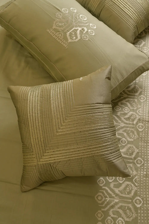 Aurelia Olive Satin-Cotton Geometric Bedcover