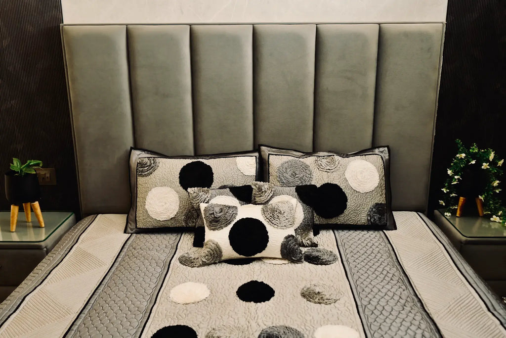 Noir Luxe Quilted-Embroidered Silk Bedcover